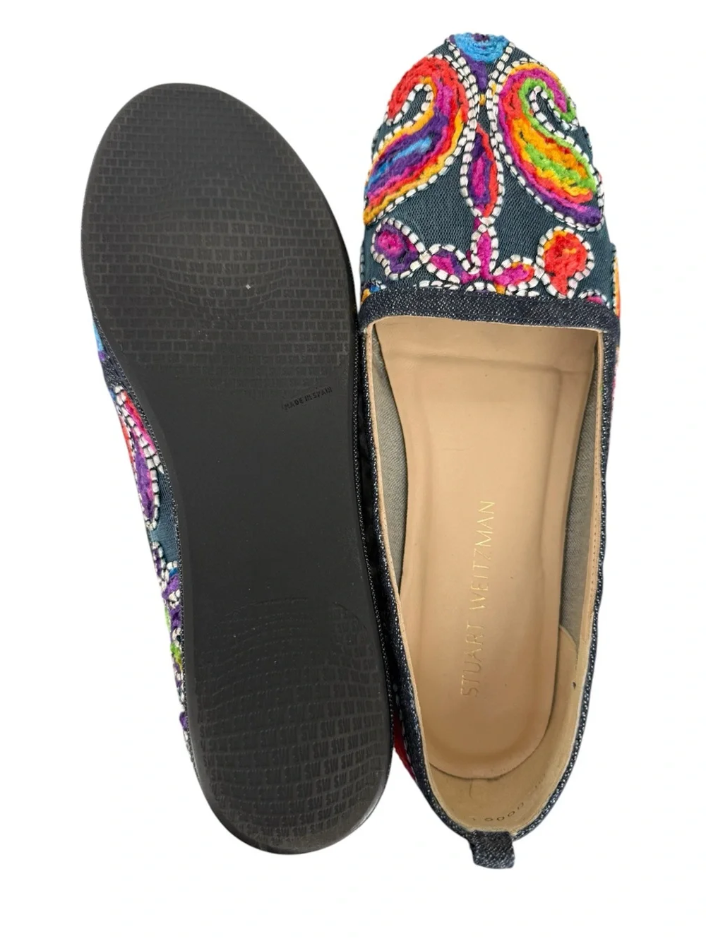 Stuart Weitzman Black Embroidered Multicolor Paisley Espadrilles